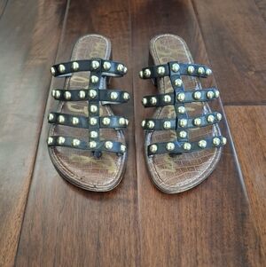 SAM EDELMAN "Juniper" Leather Studded Black Strappy Slide Sandals Size 9
